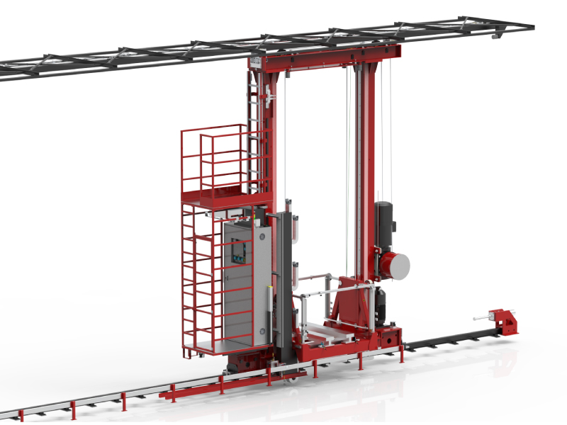 A demo picture showing a double mast stacker crane system for reference